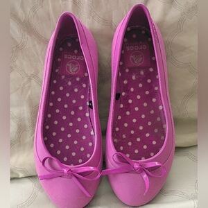 CROCS Hot Pink Bow Ballet Flats with Polka Dot Insole